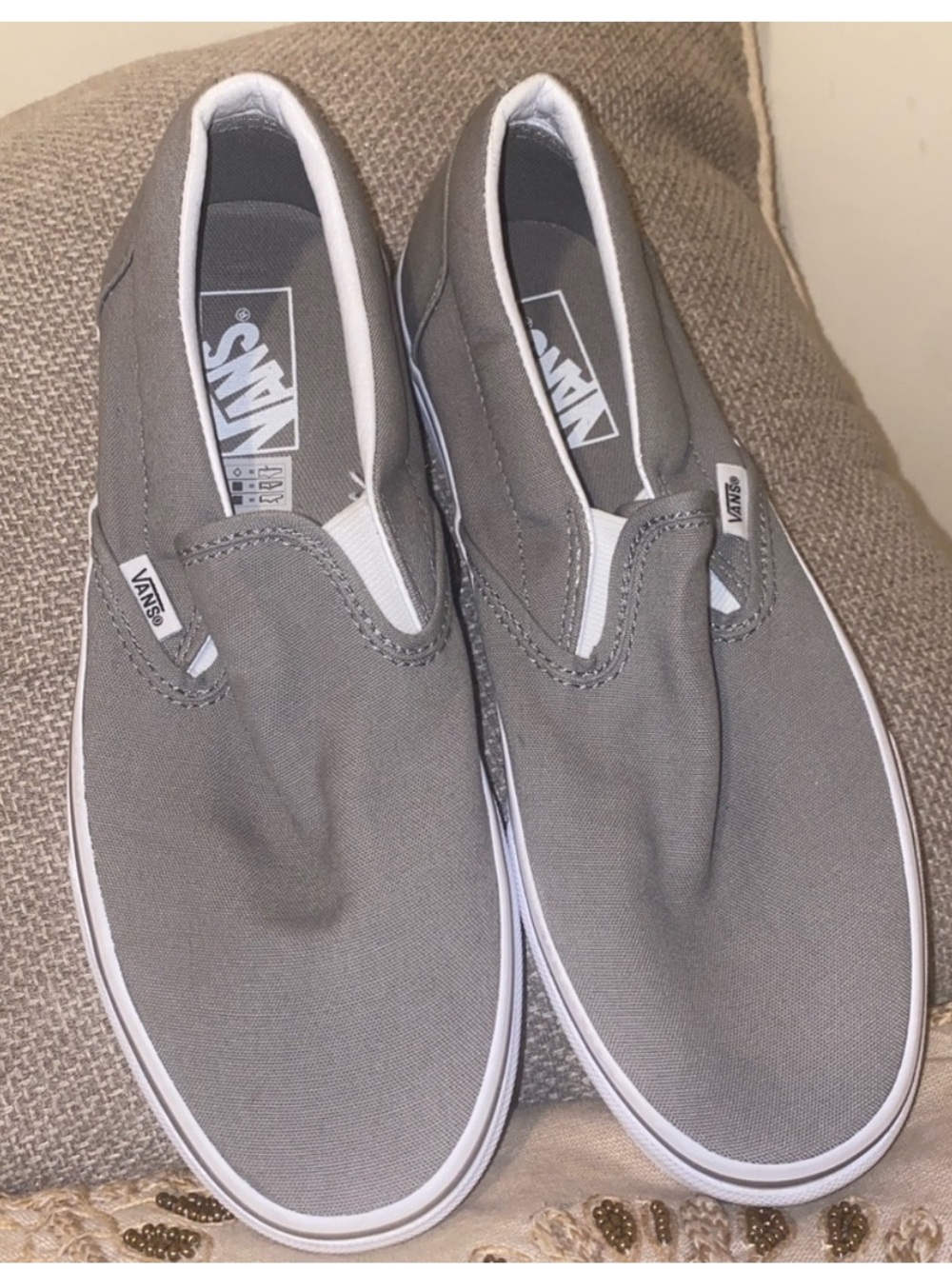 Vans Classic Slip-On Canvas Shoes in Gray with White Trim